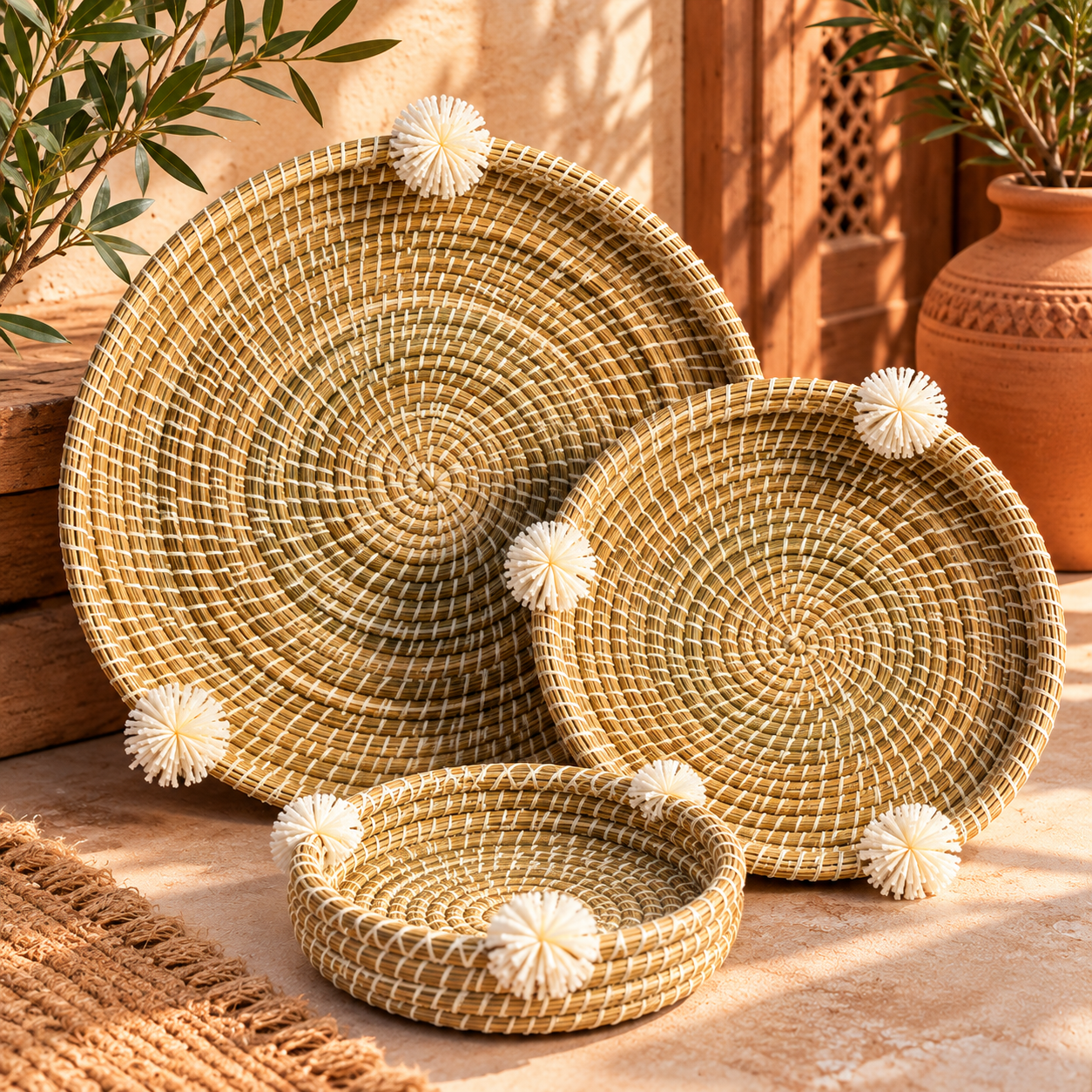 Talount – Plateau artisanal berbère à pompons – Image 3